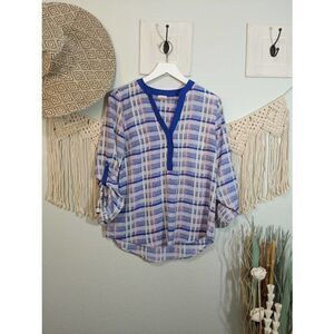 Pixely Plaid Colorful 3/4 Blouse